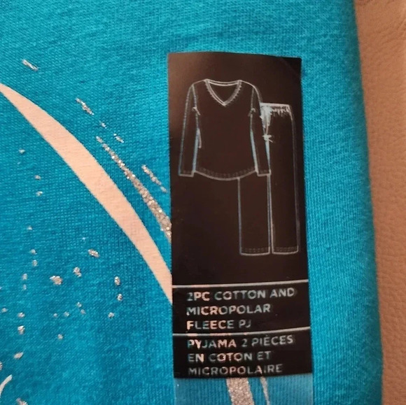 La Vie en Rose 2pc Pajama Set Cotton Shirt Long Sleeve Fleece  Pants XL - Picture 2 of 5